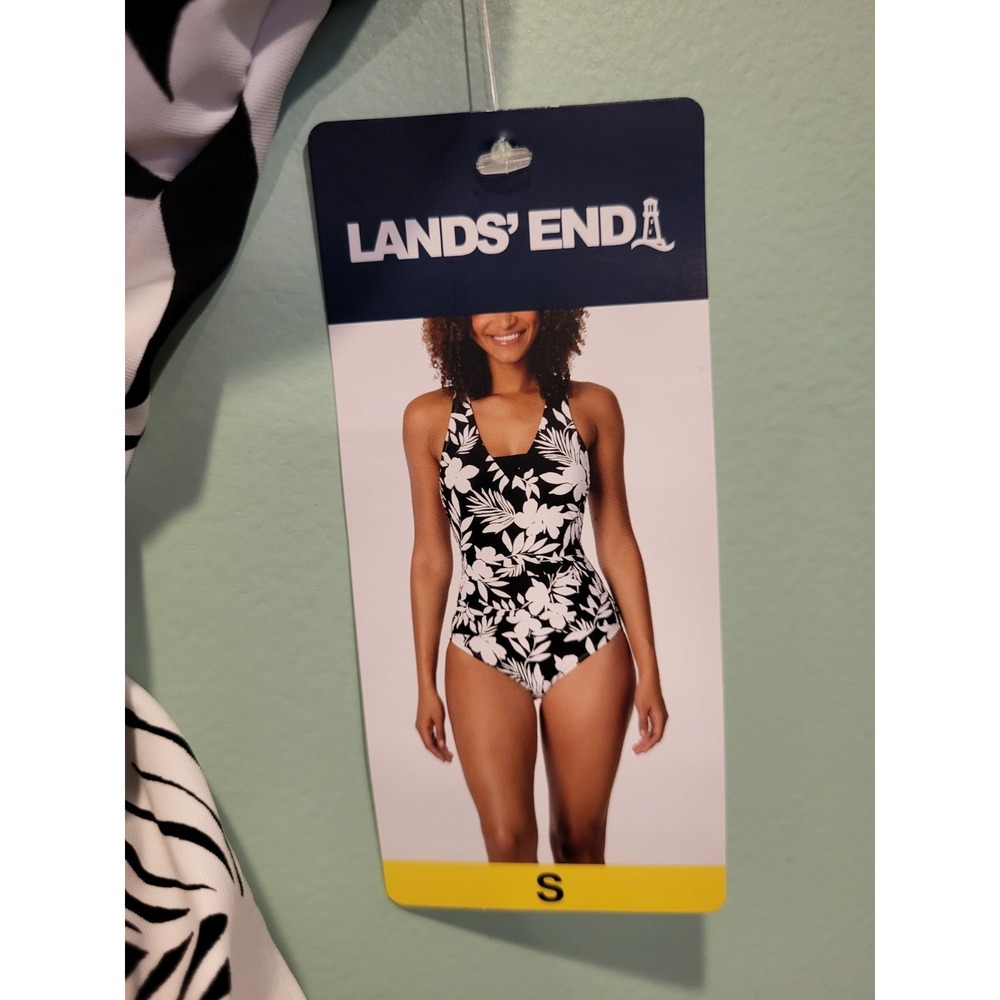 New Lands End Black White Floral 1pc Swimsuit Upf 50 Sz S - Picture 7 of 10